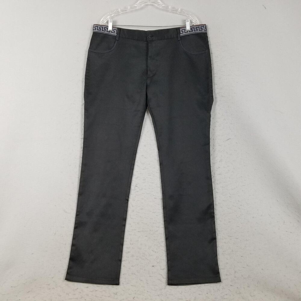 Barabas Pants Mens 36x32 Black Slim Fit Satin Dress Greek Key Waistband Casual
